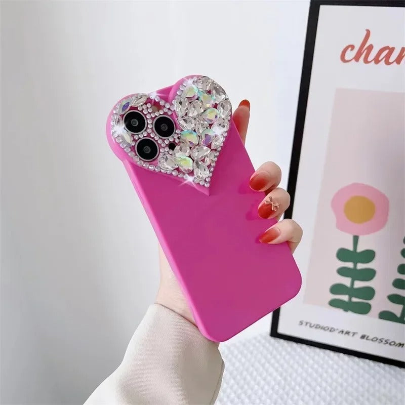Love Heart Rhinestone Protect Lens Phone Case For IPhone 17 16 15 14 13 12 11