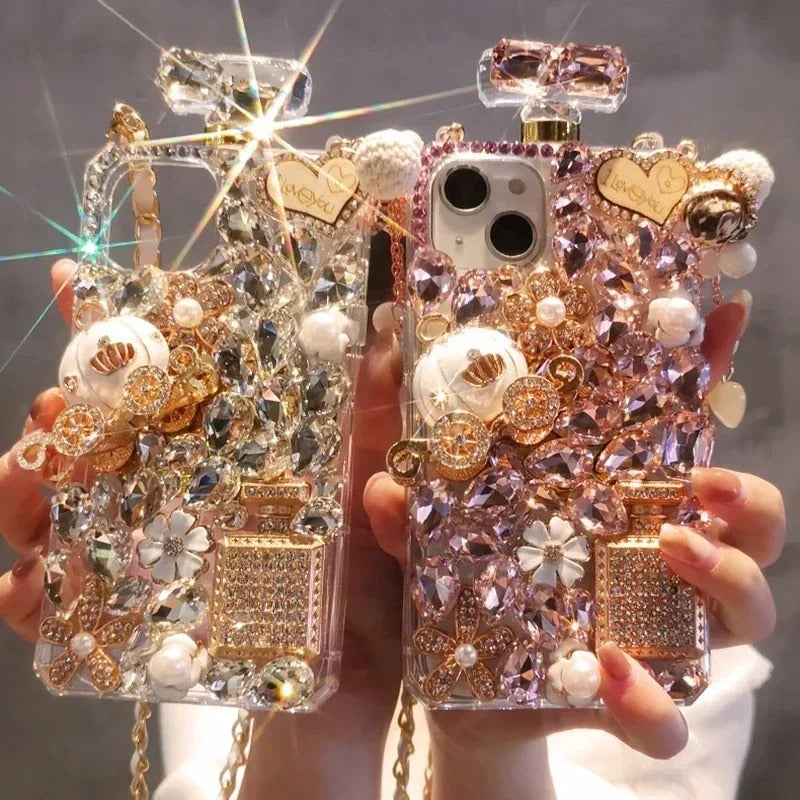 Rhinestone Perfume Bottle Shape Phone Cover with Crystal Pumpkin Pattern