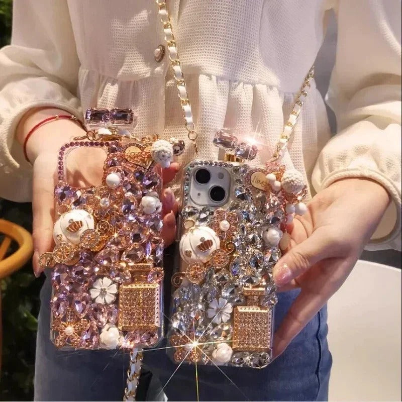 Rhinestone Perfume Bottle Shape Phone Cover with Crystal Pumpkin Pattern