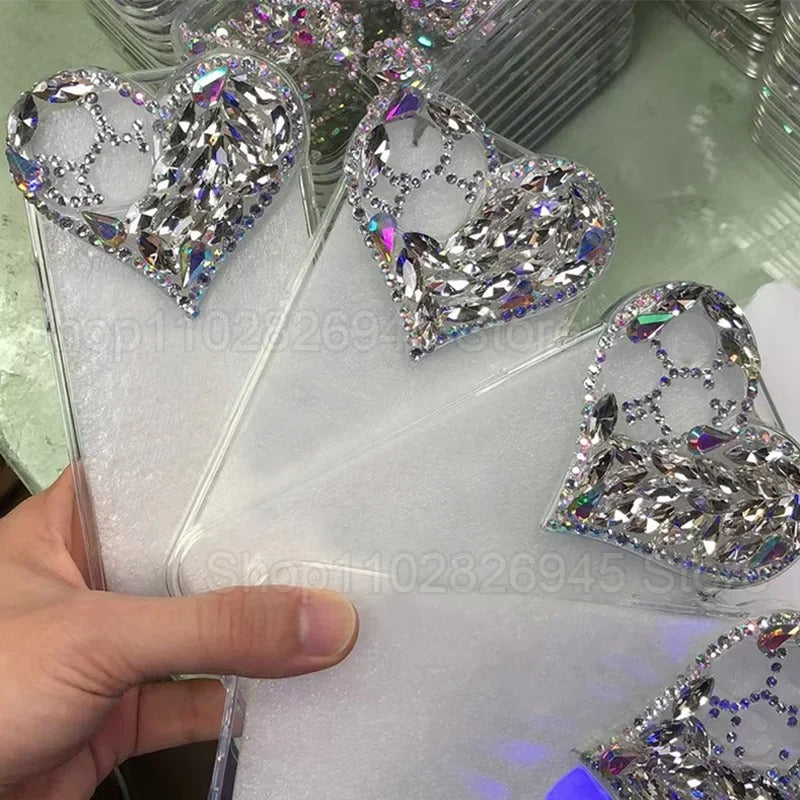 Love Heart Rhinestone Protect Lens Phone Case For IPhone 17 16 15 14 13 12 11