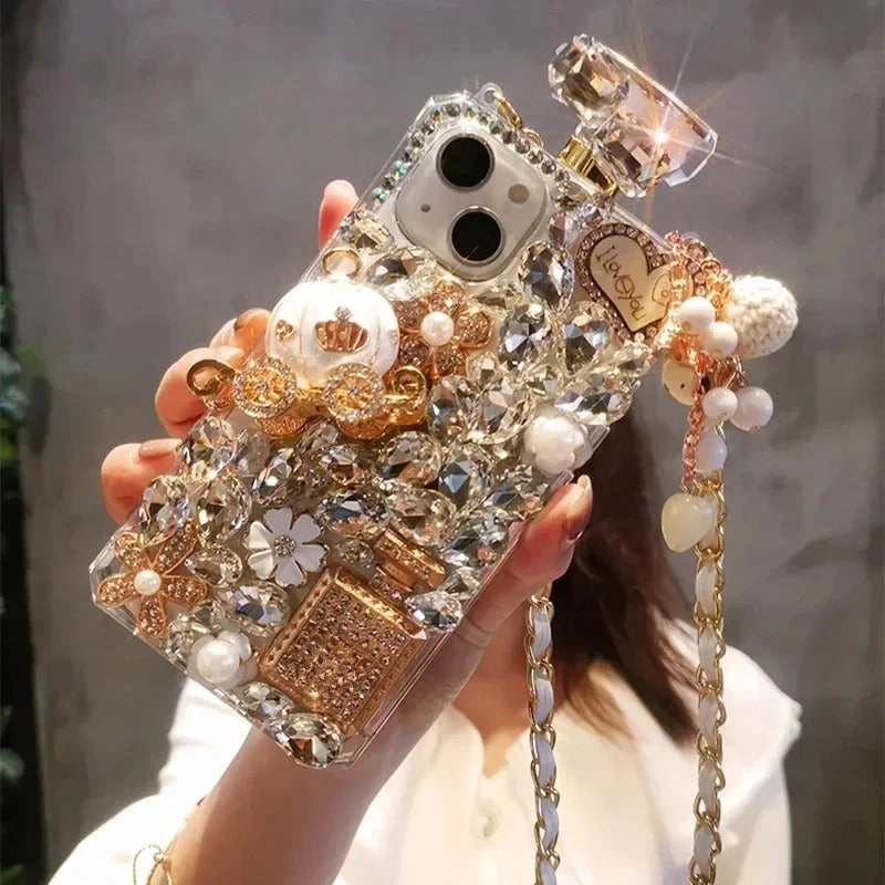 Rhinestone Perfume Bottle Shape Phone Cover with Crystal Pumpkin Pattern