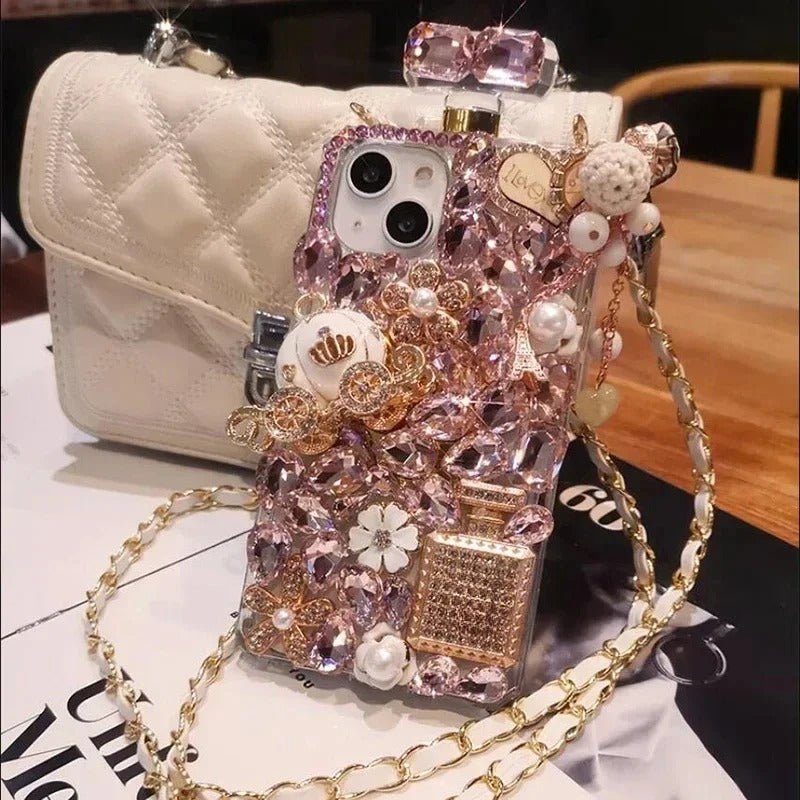 Rhinestone Perfume Bottle Shape Phone Cover with Crystal Pumpkin Pattern