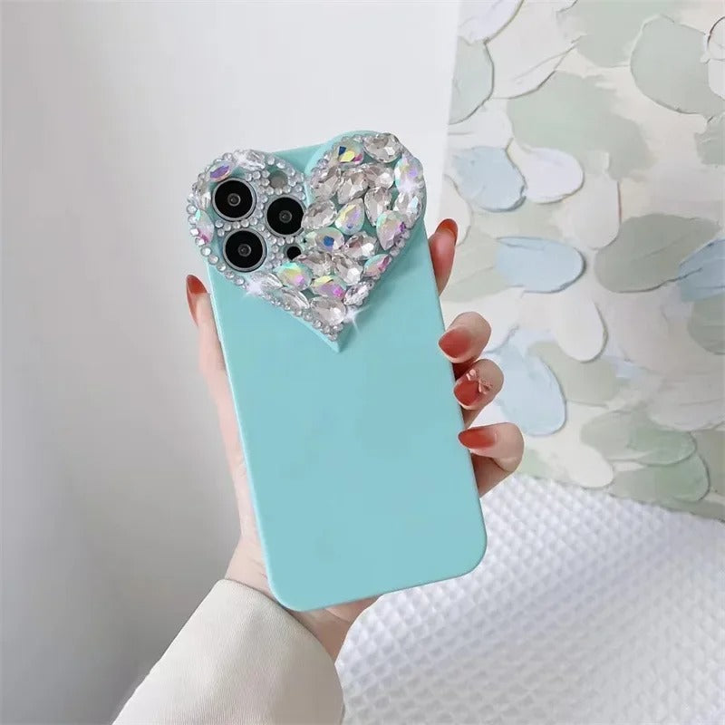 Love Heart Rhinestone Protect Lens Phone Case For IPhone 17 16 15 14 13 12 11