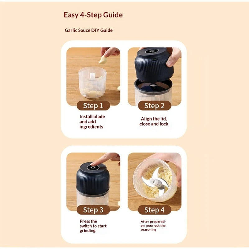Electric Garlic Chopper Kitchen Mini Food Grinder Stainless Steel Blade Small Vegetable Chopper