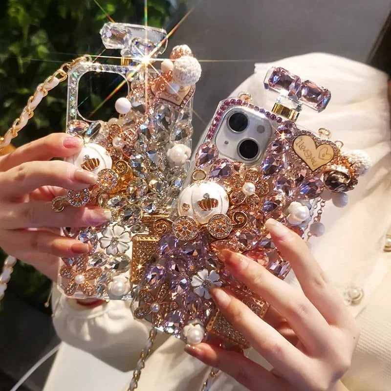 Rhinestone Perfume Bottle Shape Phone Cover with Crystal Pumpkin Pattern