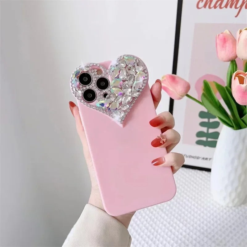 Love Heart Rhinestone Protect Lens Phone Case For IPhone 17 16 15 14 13 12 11
