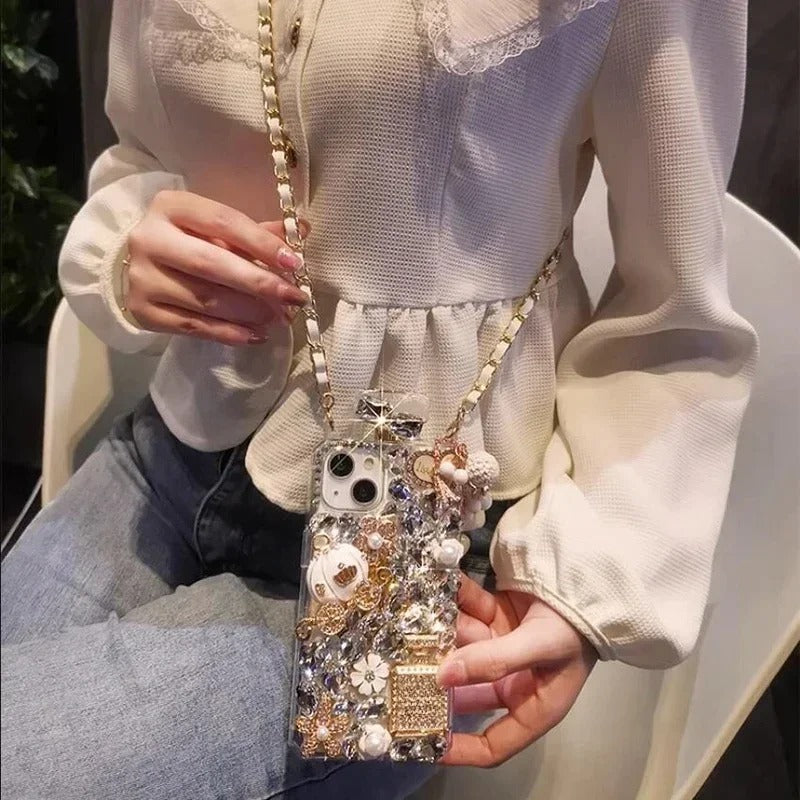 Rhinestone Perfume Bottle Shape Phone Cover with Crystal Pumpkin Pattern