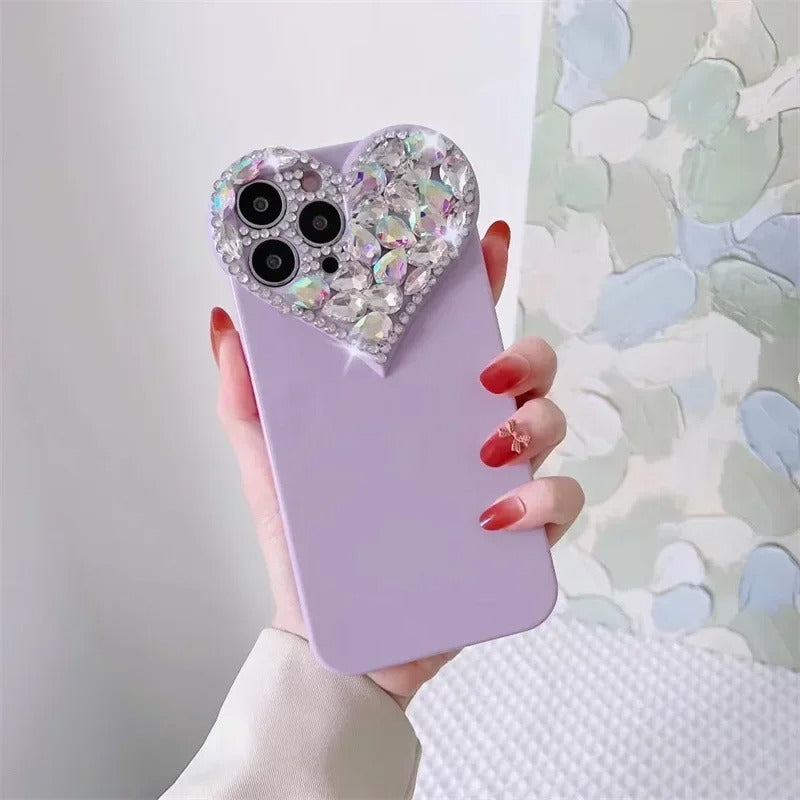 Love Heart Rhinestone Protect Lens Phone Case For IPhone 17 16 15 14 13 12 11