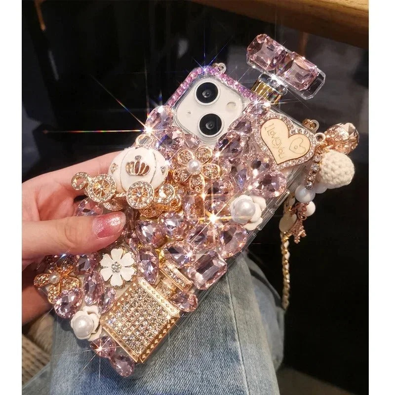 Rhinestone Perfume Bottle Shape Phone Cover with Crystal Pumpkin Pattern