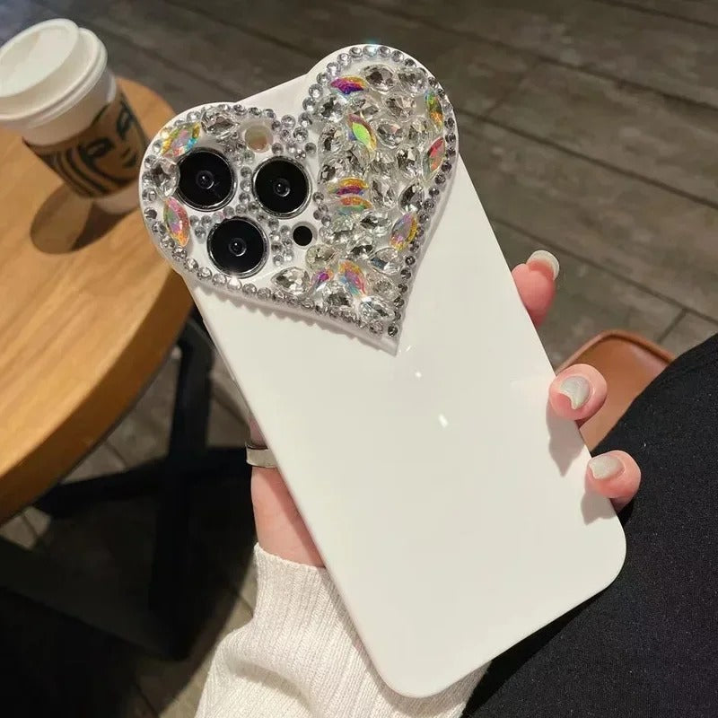 Love Heart Rhinestone Protect Lens Phone Case For IPhone 17 16 15 14 13 12 11