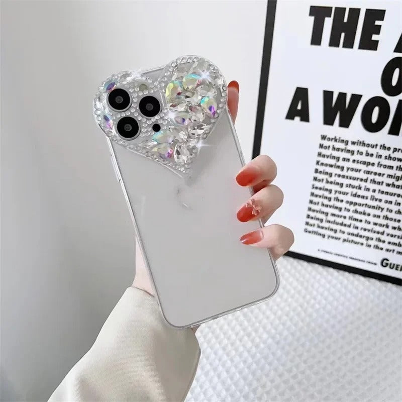 Love Heart Rhinestone Protect Lens Phone Case For IPhone 17 16 15 14 13 12 11